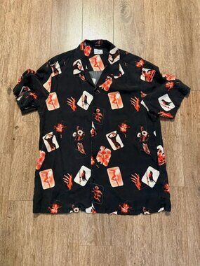 Ksubi Icons Resort Red Black Graphic Retro Hipster Beach Shirt Men's Size M